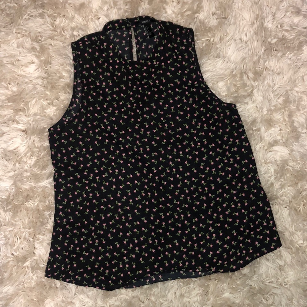Floral print mock neck tank top